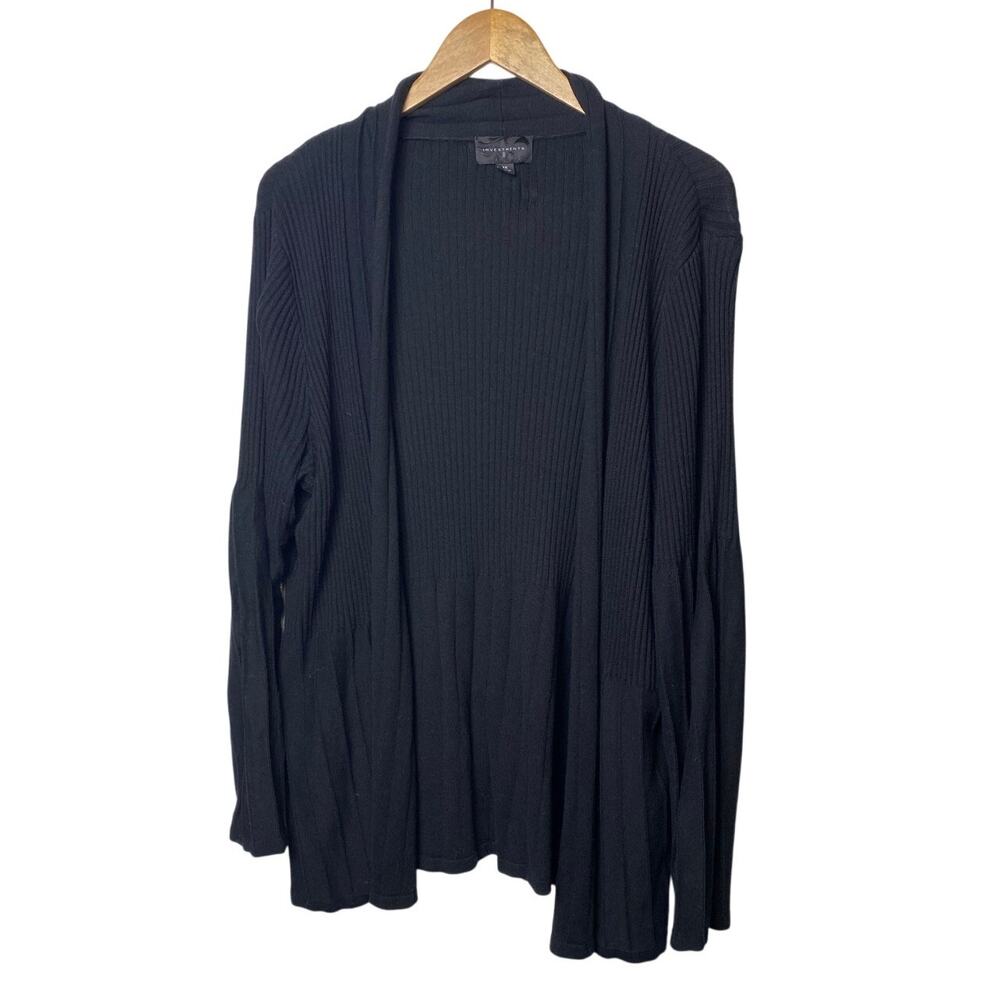 Investments II Women's Black Ribbed Long Sleeve Open Cardigan Size 1X